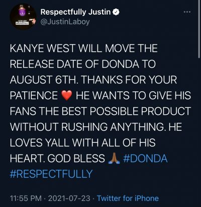 DONDA Releases On August 6th
